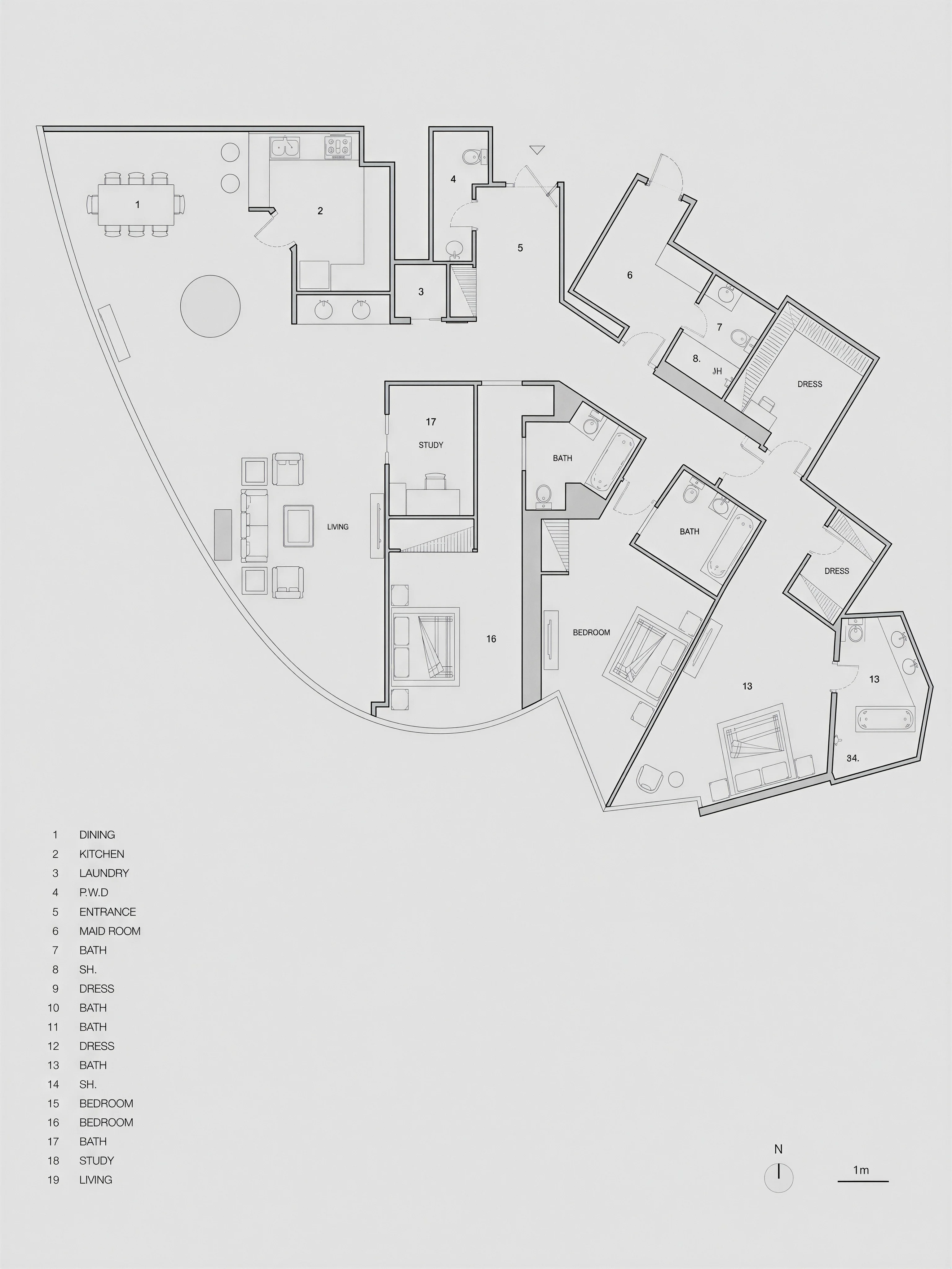 Penthouse Downtown Dubai — Plan interior by Studio By Three